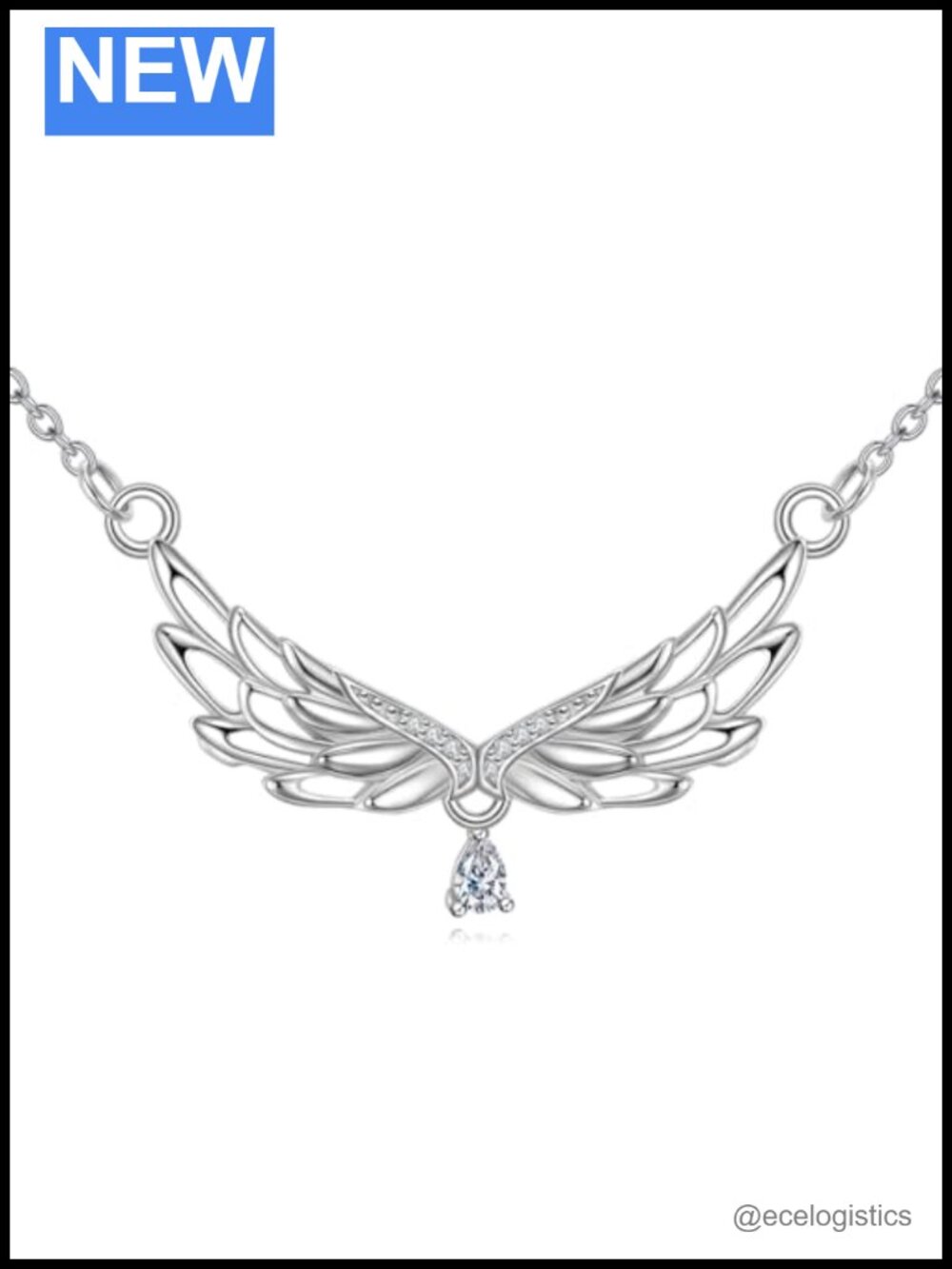 Sterling Silver Angel Wings Necklace Cubic Zirconia Pendant Women Gift